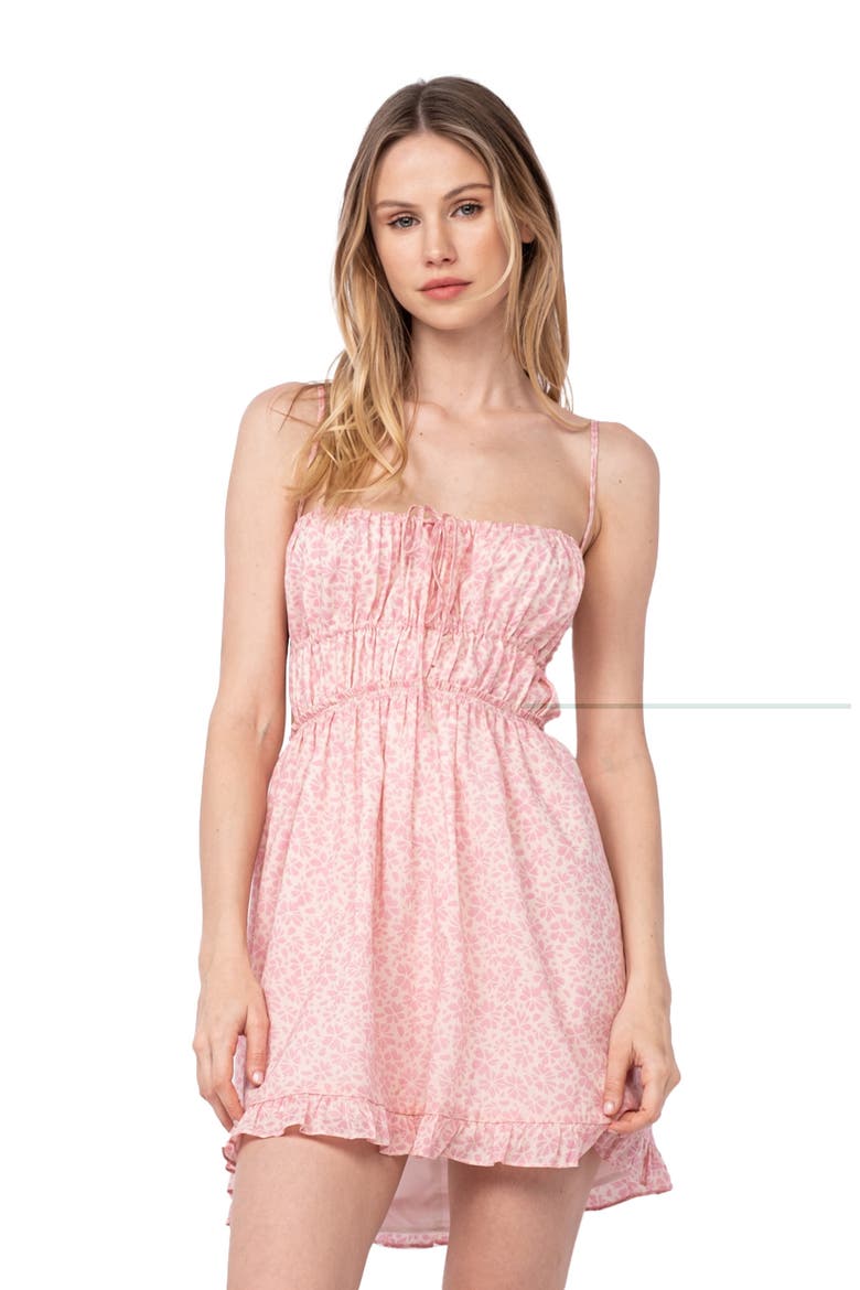 Floral Tie Open Back Cotton Minidress, Alternate, color, PINK