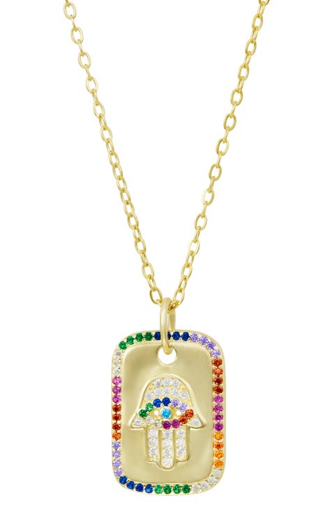 Cubic Zirconia Hamsa Tag Pendant Necklace