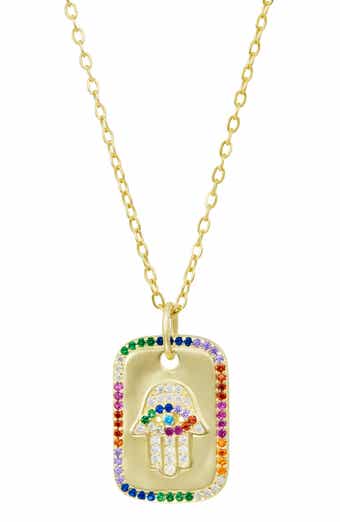 Cubic Zirconia Hamsa Tag Pendant Necklace