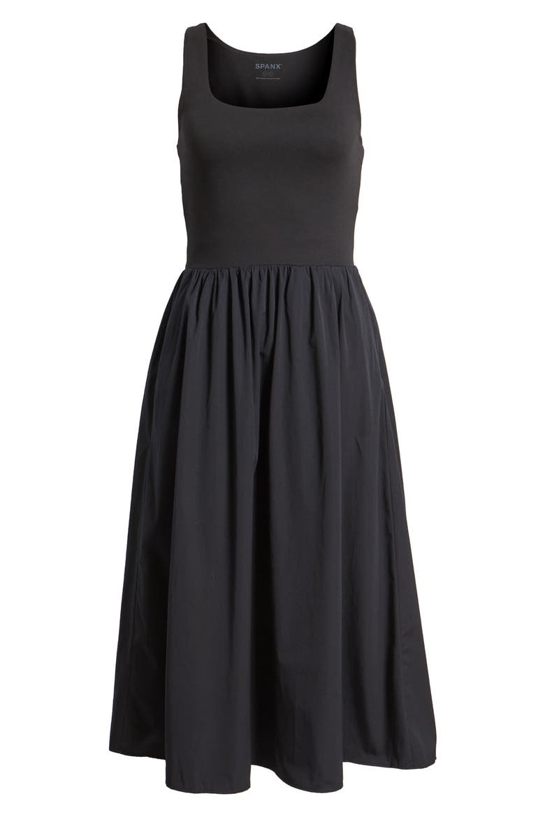 SPANXsmooth™ Jersey Mixed Media Midi Dress, Alternate, color, CLASSIC BLACK