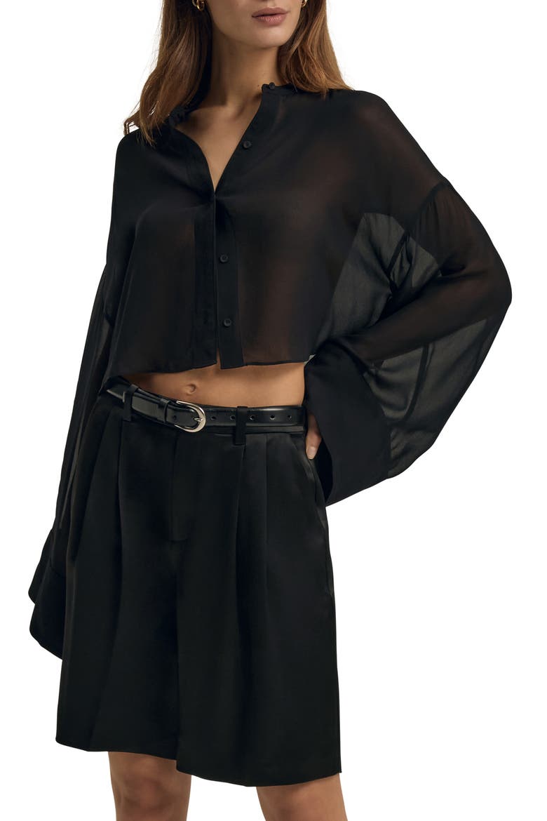 The Belle of the Ball Sheer Button-Up Shirt, Main, color, BLACK