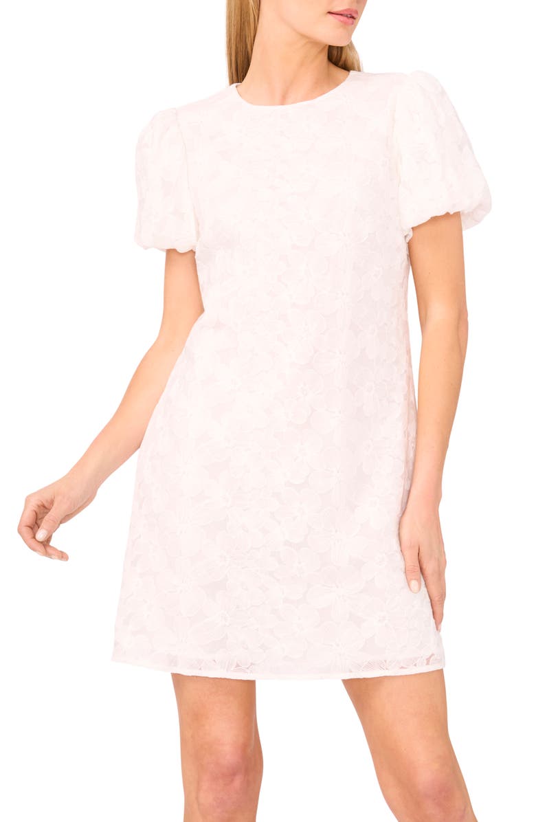 CeCe Embroidered Floral Bubble Short Sleeve Dress, Alternate, color, New Ivory
