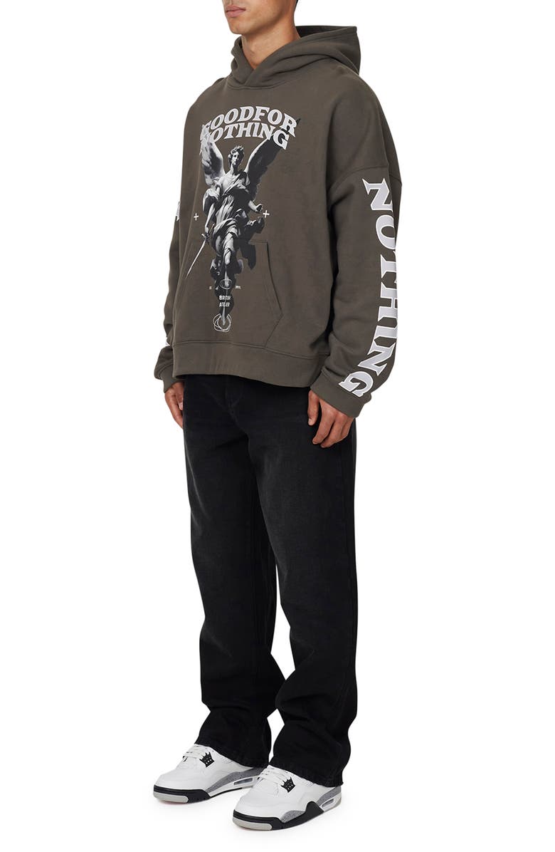 Good For Nothing Boxy Washed Statue Print Hoodie, Alternate, color, Grey