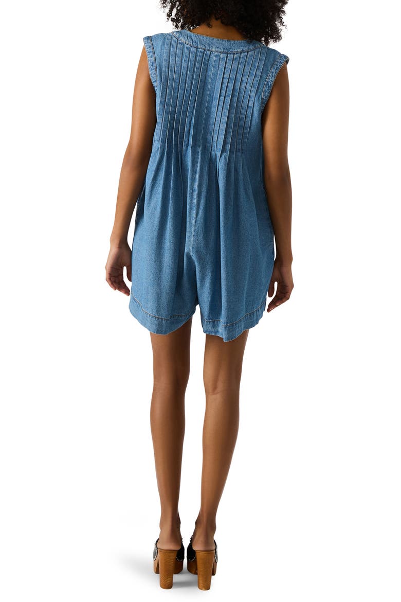 Mick Pintuck Denim Romper, Alternate, color, MOON SHADOW