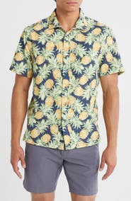 Greg Norman Pineapple Print Short Sleeve Seersucker Button-Up Golf Shirt