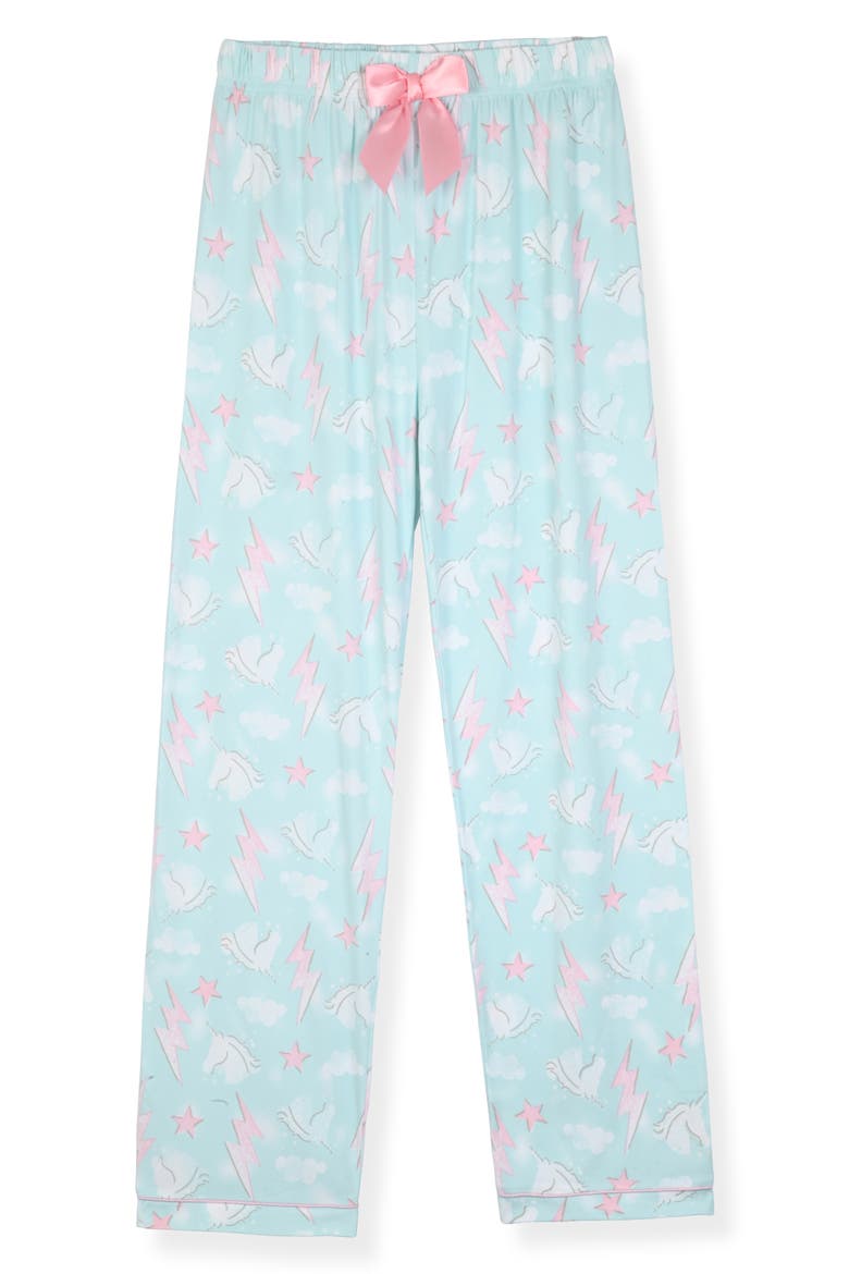 Kids' Unicorn Two-Piece Long Pajamas & Headband Set, Alternate, color, TURQUOISE