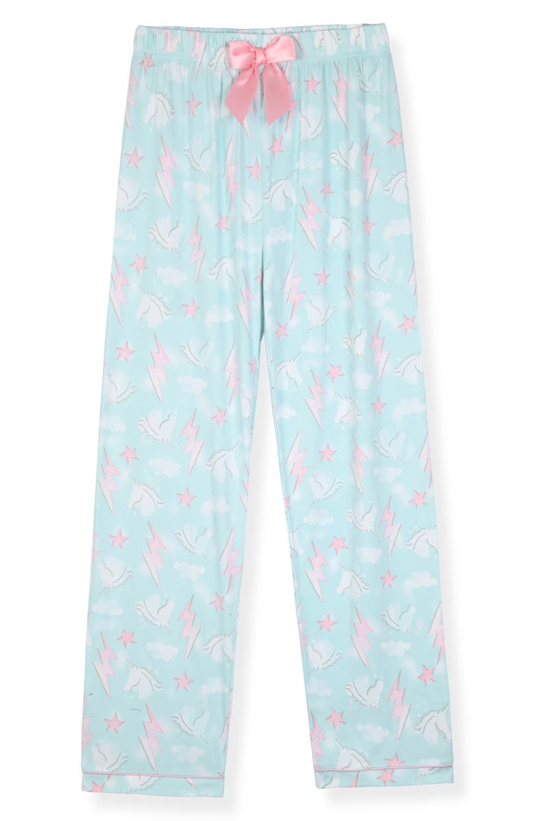 SLEEP ON IT Kids' Unicorn Two-Piece Long Pajamas & Headband Set, Alternate, color, Turquoise