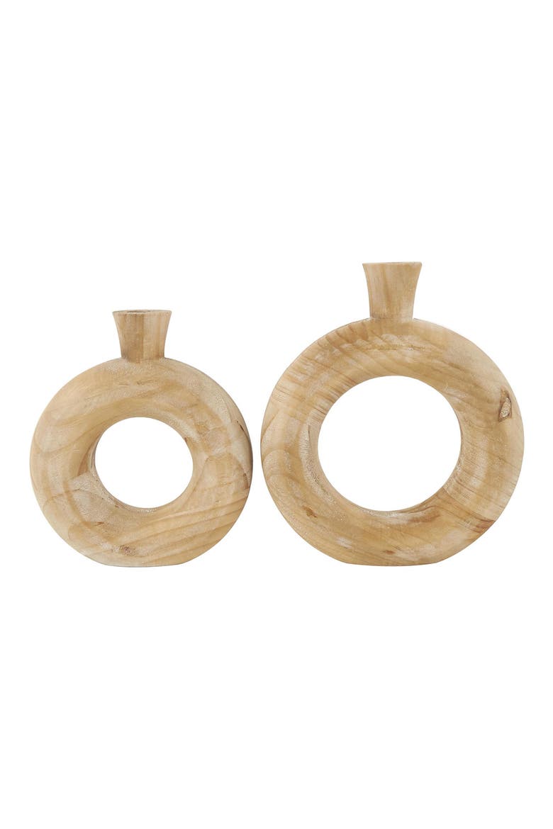 Set of 2 Wood Vases, Main, color, BROWN