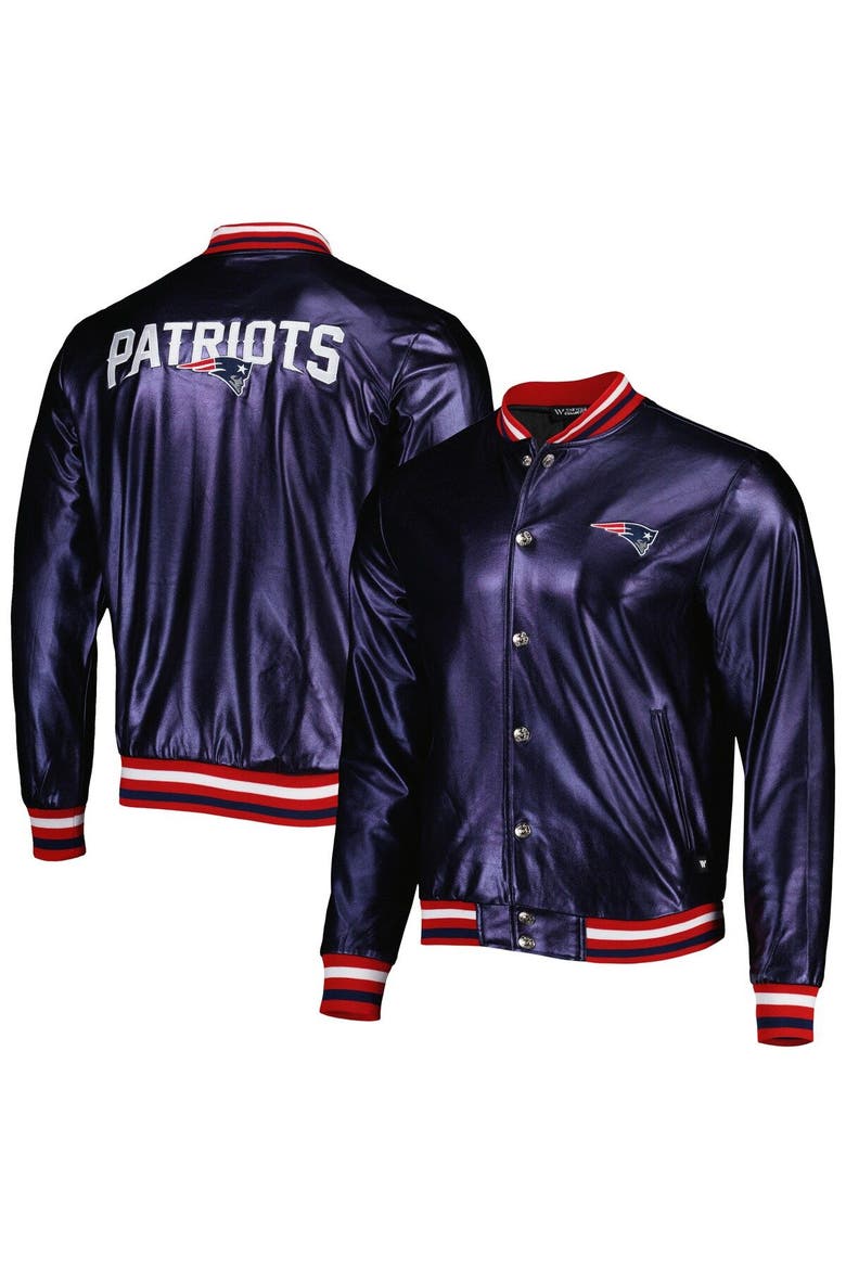 Men's The Wild Collective Navy New England Patriots Metallic Bomber Full-Snap Jacket, Main, color, Navy