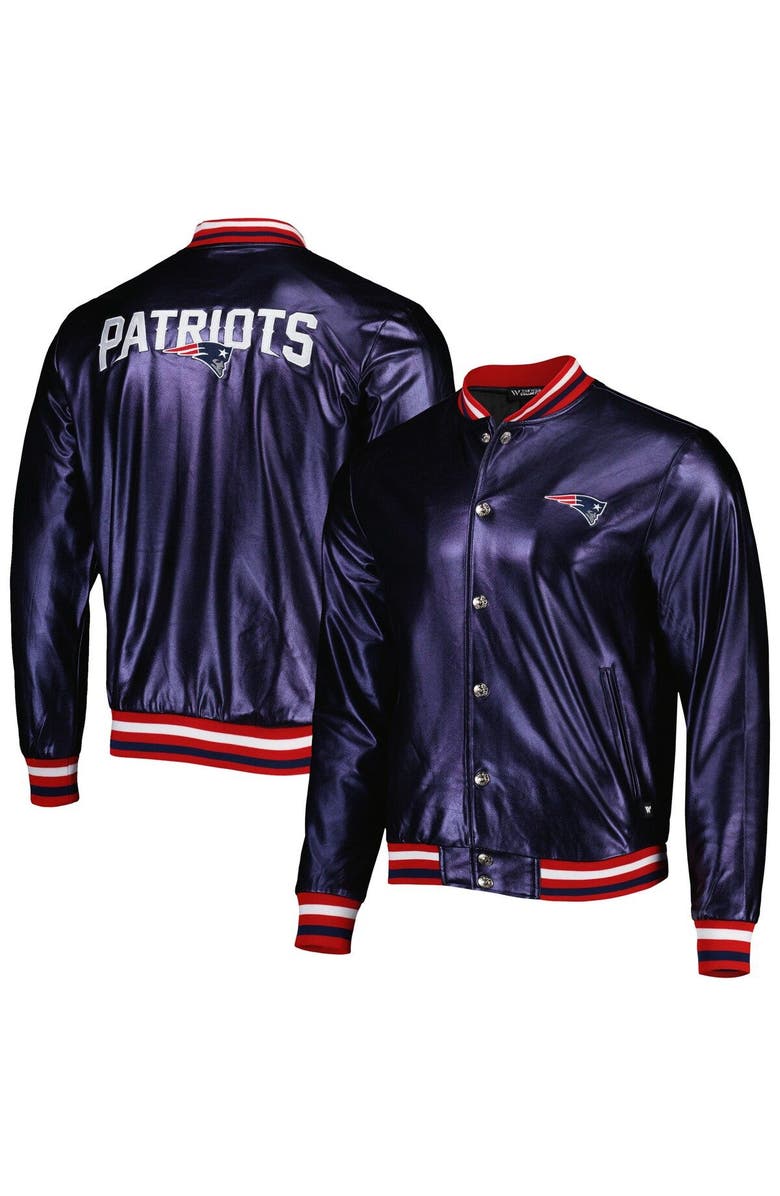 THE WILD COLLECTIVE Men's The Wild Collective Navy New England Patriots Metallic Bomber Full-Snap Jacket, Main, color, Navy