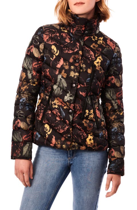 Floral Print Water Resistant Packable Puffer Coat