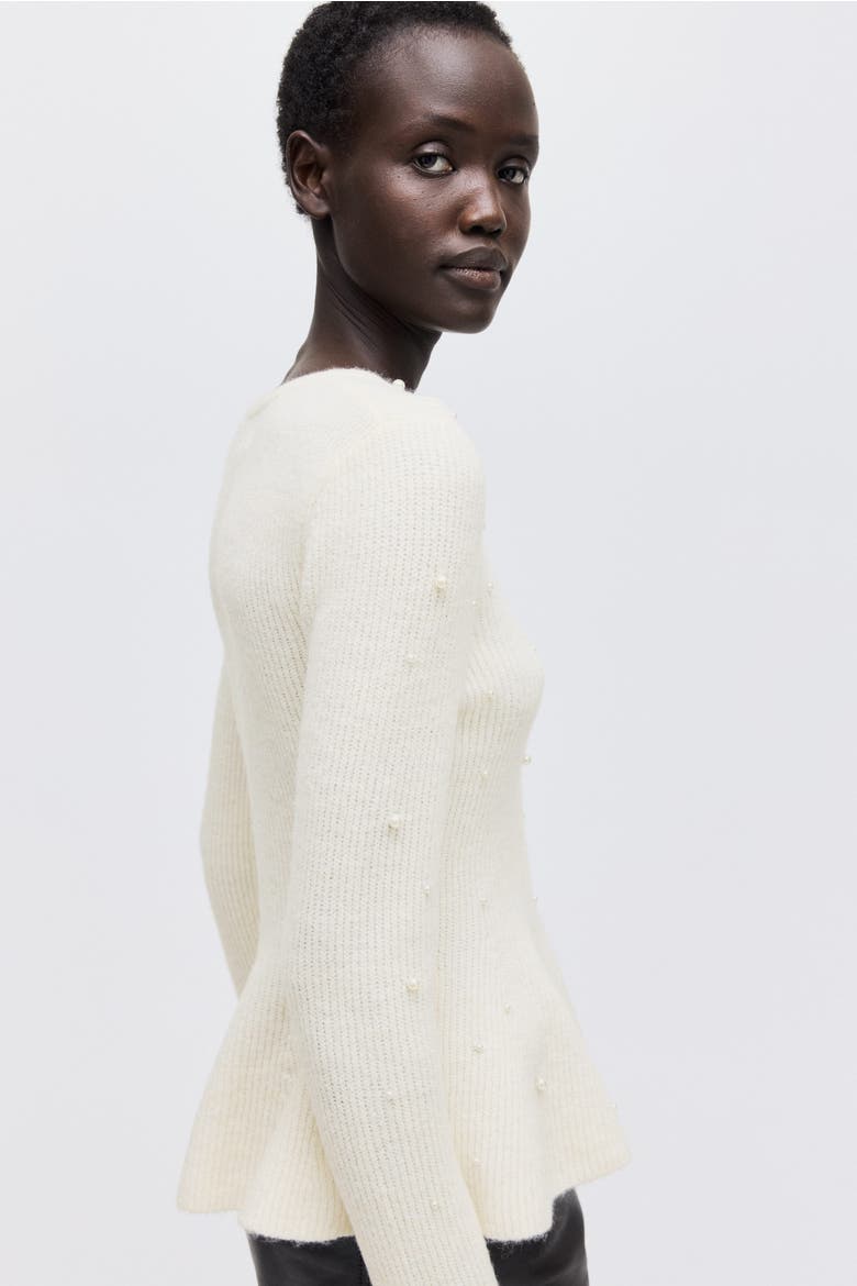 Bead-embellished Peplum Top, Alternate, color, Cream