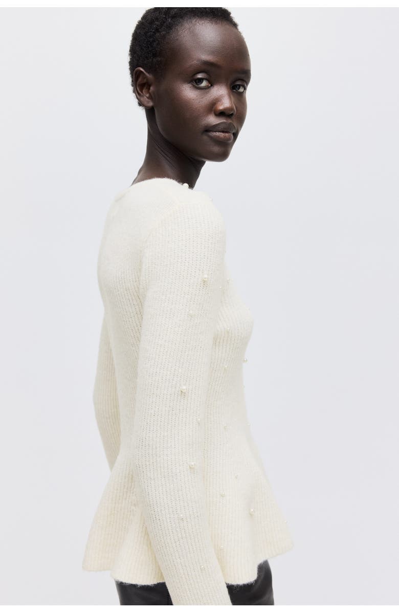 H&M Bead-embellished Peplum Top, Alternate, color, Cream