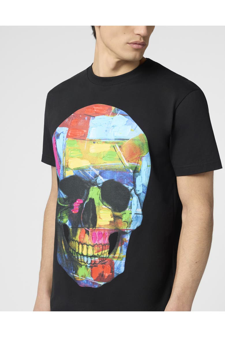 Round Neck T-Shirt Painted Skull Men, Alternate, color, black
