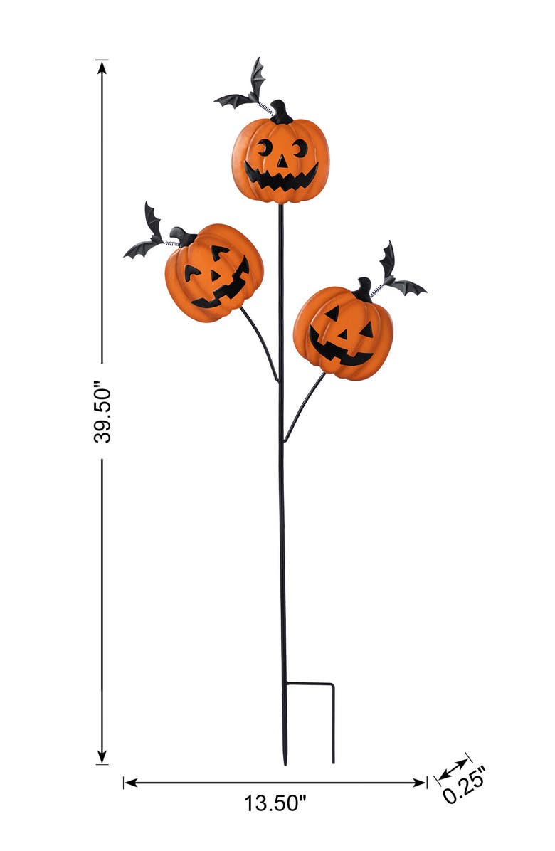 Glitzhome Halloween Metal Triple Pumpkin with Spring Bats Yard Stake, Alternate, color, Orange