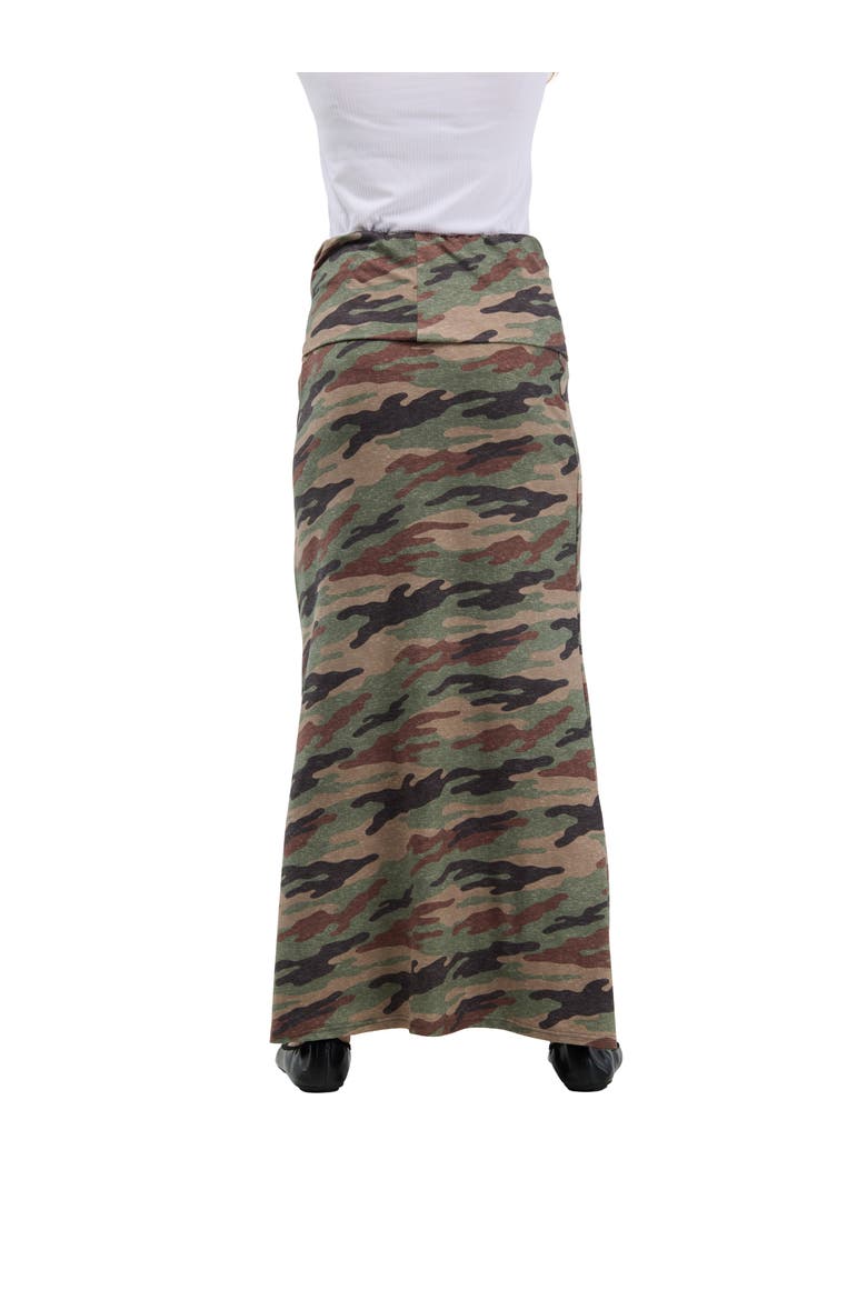 Essential Womens Soft Stretch Elastic Waist Maxi Skirt, Alternate, color, Green Multi