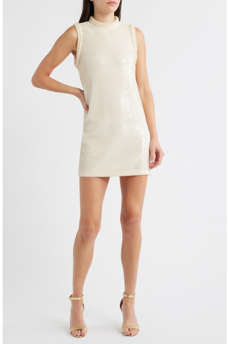 Sadie Sequin & Beaded Sweater Minidress, Main, color, PORCELAIN CREAM