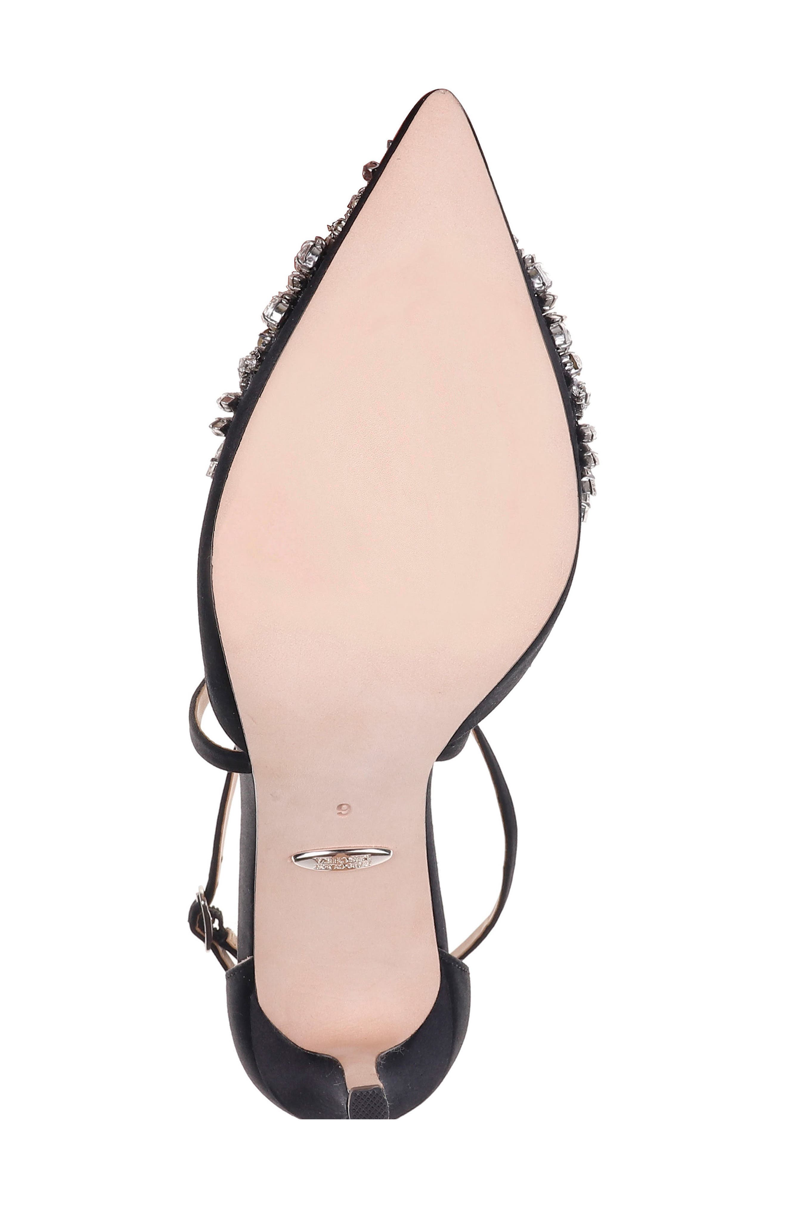 Badgley Mischka Harlene Embellished Pointy Toe Pump, Alternate, color, BLACK SATIN