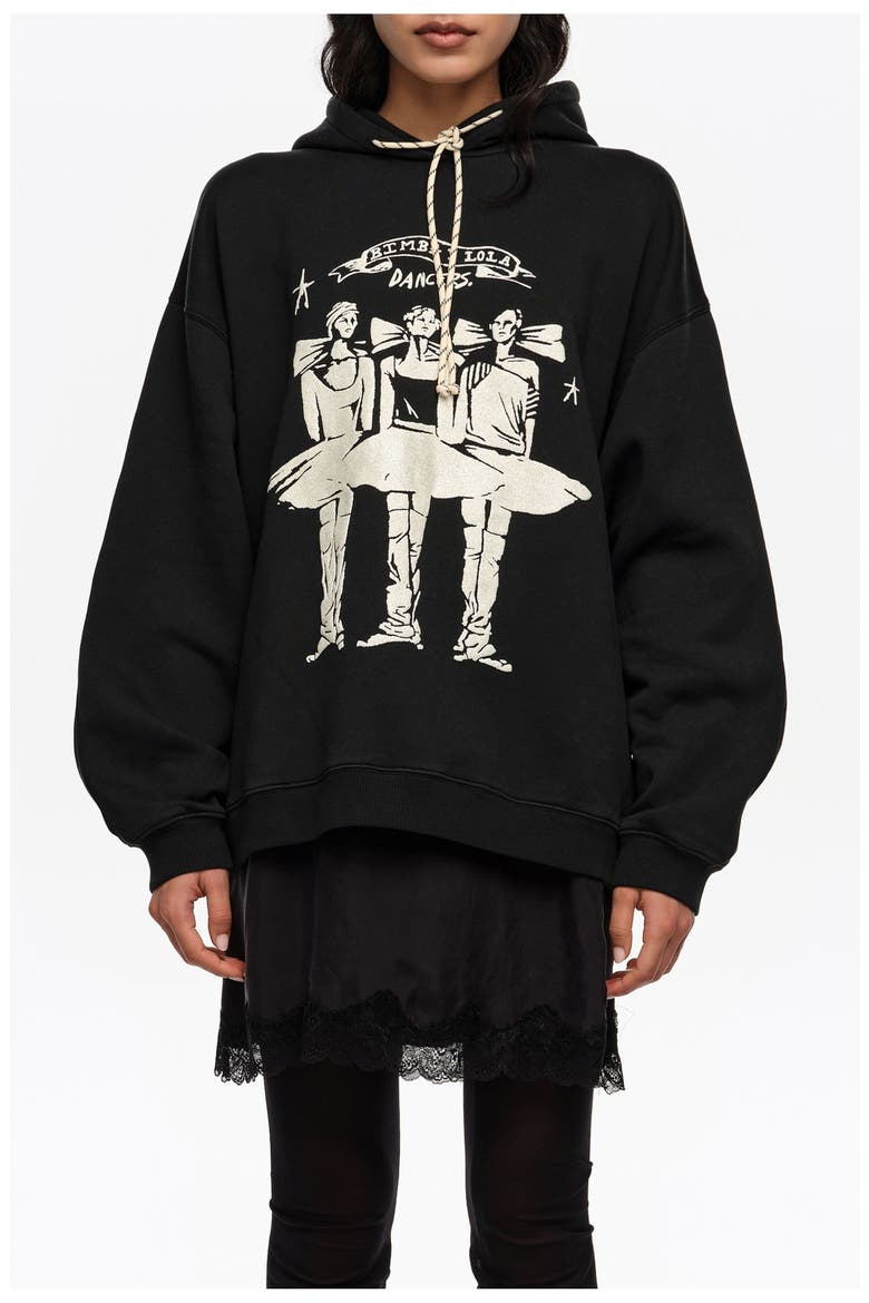 Washed Dancers Logo Hooded Sweatshirt, Main, color, WASHED BLACK