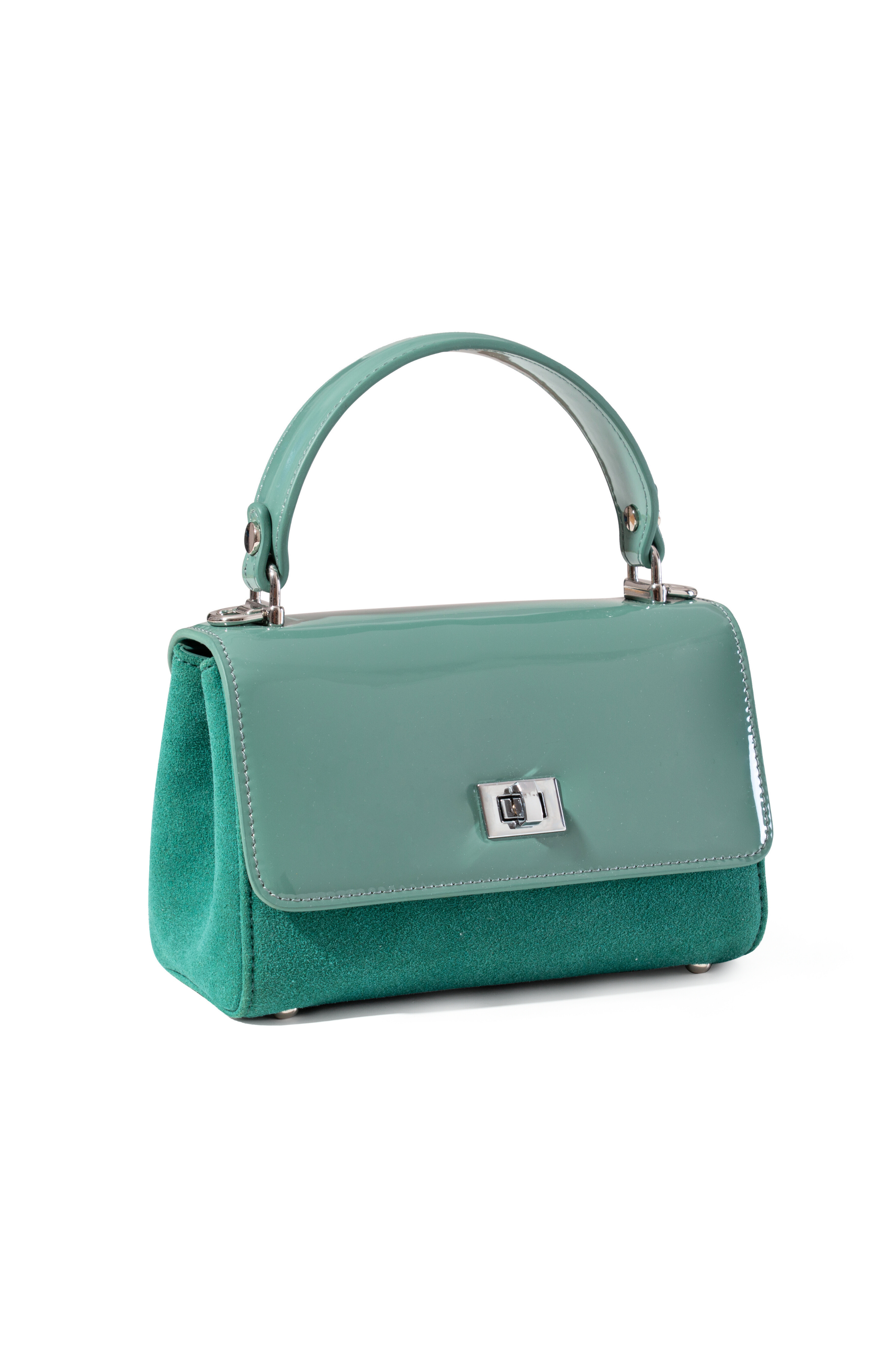 JURGI LILI Suede and Patent Leather Top Handle Mini Bag, Alternate, color, Mint