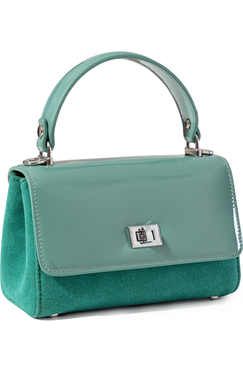 JURGI LILI Suede and Patent Leather Top Handle Mini Bag, Alternate, color, Mint