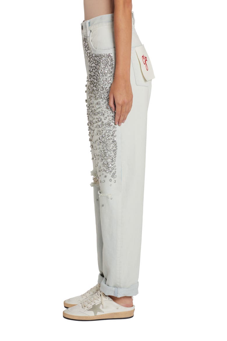 Kim Crystal Embellished Distressed Jeans, Alternate, color, BLUE
