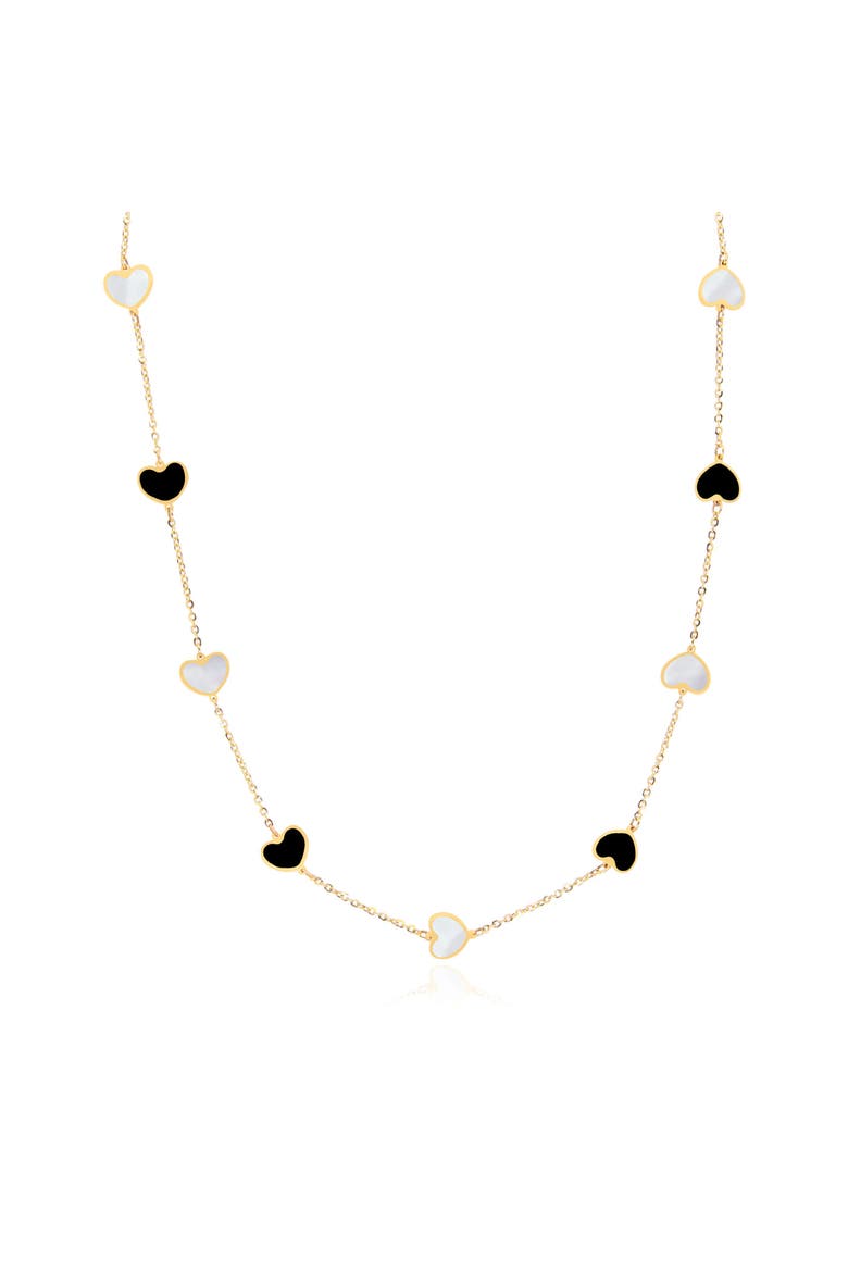 Mother of Pearl and Onyx Mixed Heart Station Necklace, Main, color, Mother of Pearl and Onyx