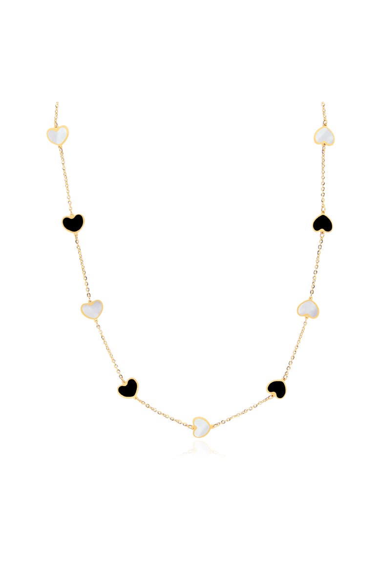 The Lovery Fine Jewelry Mother of Pearl and Onyx Mixed Heart Station Necklace, Main, color, Mother Of Pearl And Onyx