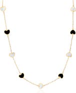 The Lovery Fine Jewelry Mother of Pearl and Onyx Mixed Heart Station Necklace