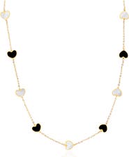 The Lovery Fine Jewelry Mother of Pearl and Onyx Mixed Heart Station Necklace