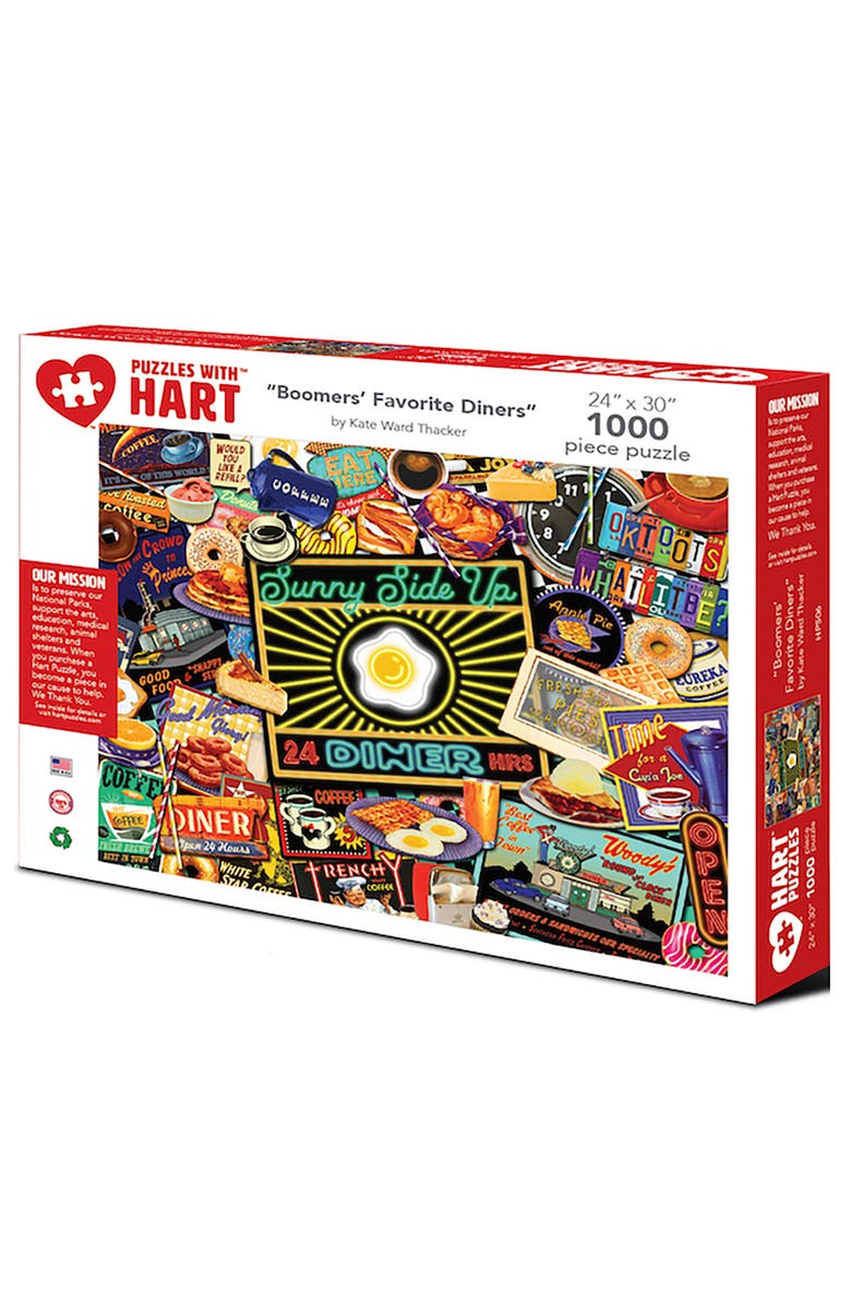 Hart Puzzles Boomer's Favorite Diners by Kate Ward Thacker, 24 x 30 Inches, 1000 Piece Puzzle, Main, color, Multicolored