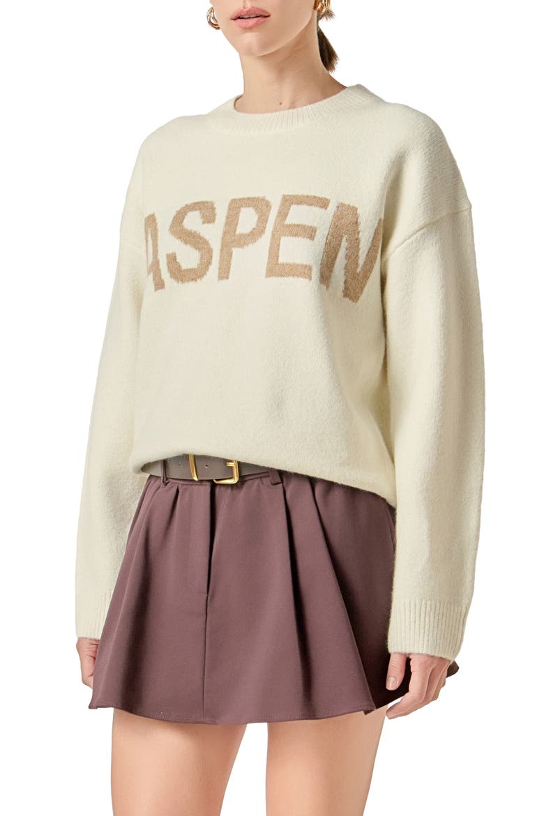 Lettering Sweater, Alternate, color, WHITE/ TAN