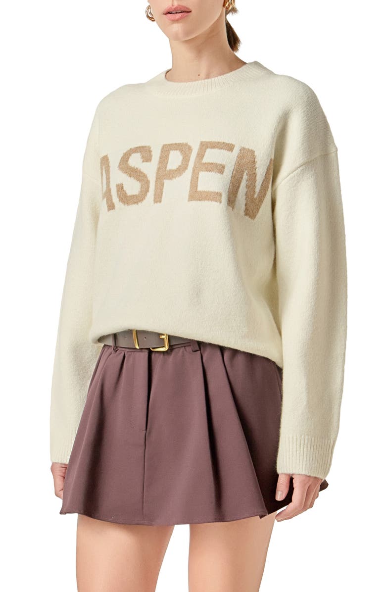 English Factory Lettering Sweater, Alternate, color, White/ Tan