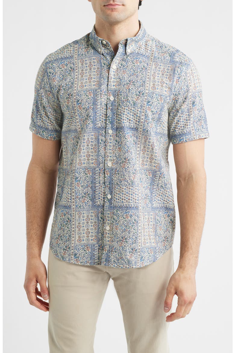 Hampton Stretch Cotton Short Sleeve Button-Up Shirt, Main, color, WHITE MULTI BANDANA