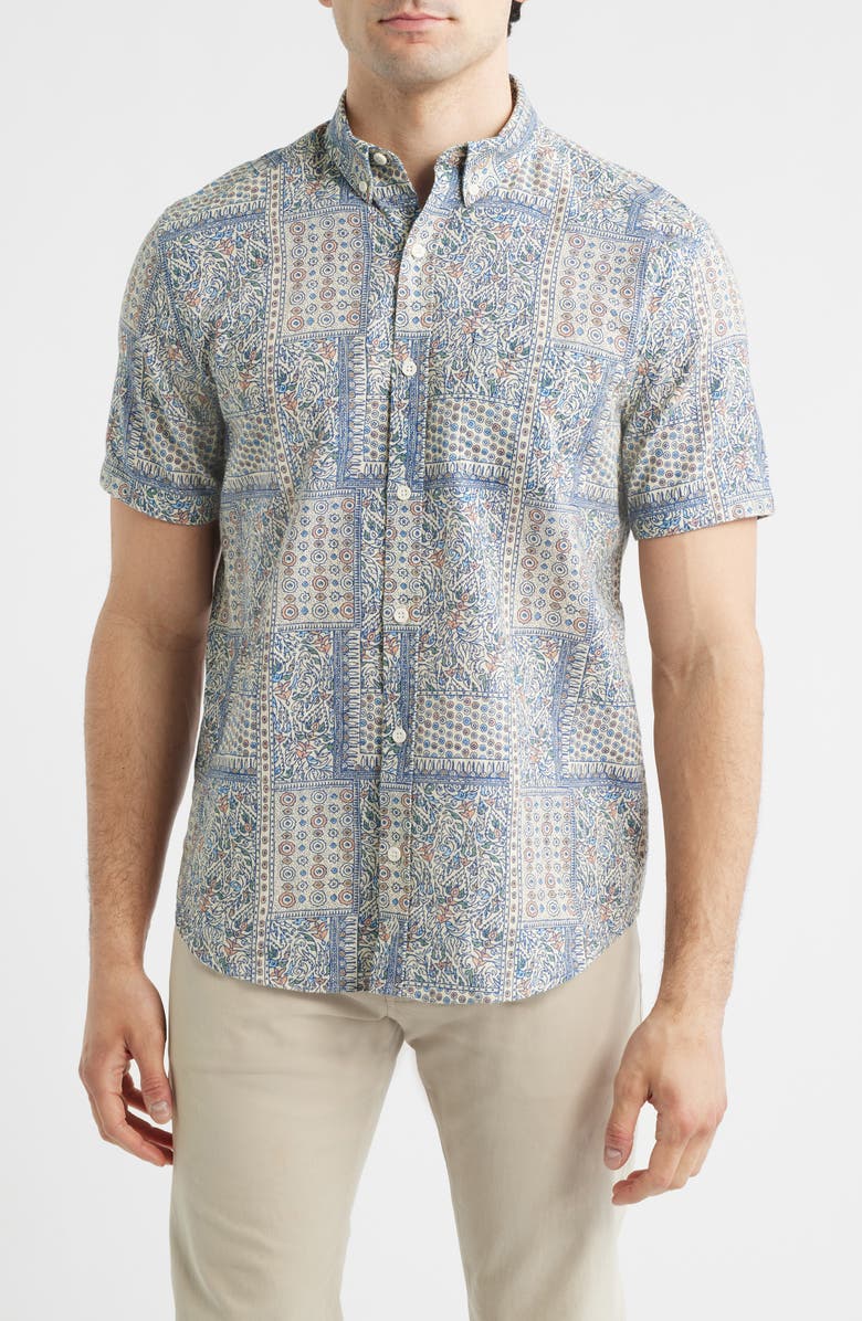 Johnston & Murphy Hampton Stretch Cotton Short Sleeve Button-Up Shirt, Main, color, White Multi Bandana