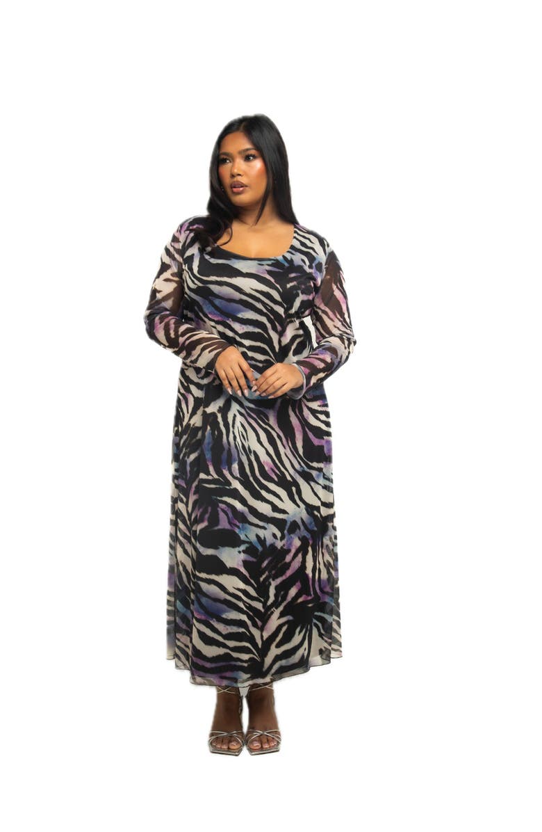 FASHION-SZN CURVE Plus Size Zebra Print Mesh Midaxi Dress, Main, color, Black