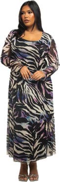 FASHION-SZN CURVE Plus Size Zebra Print Mesh Midaxi Dress