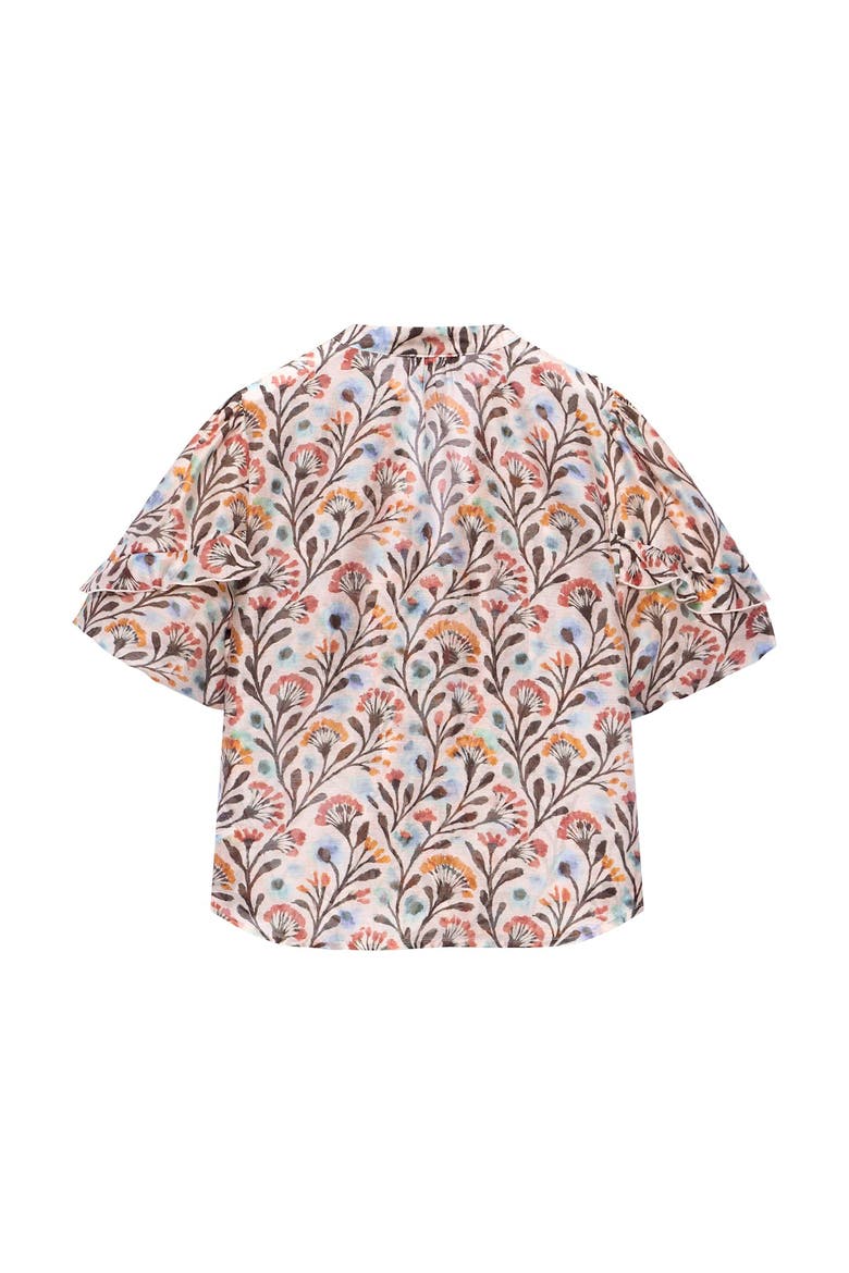 Allover Floral Ruffle Blouse, Alternate, color, Orange