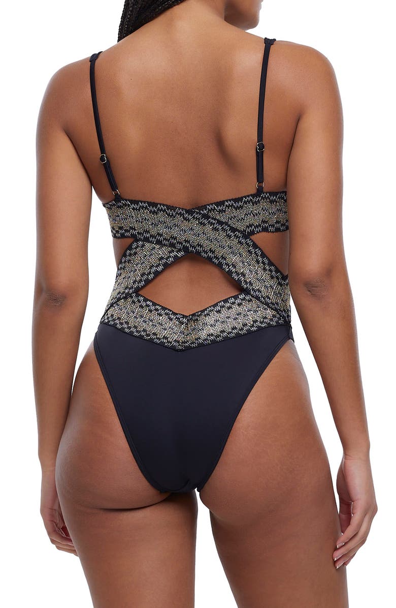 River Island Metallic Wrap Swimsuit, Alternate, color,