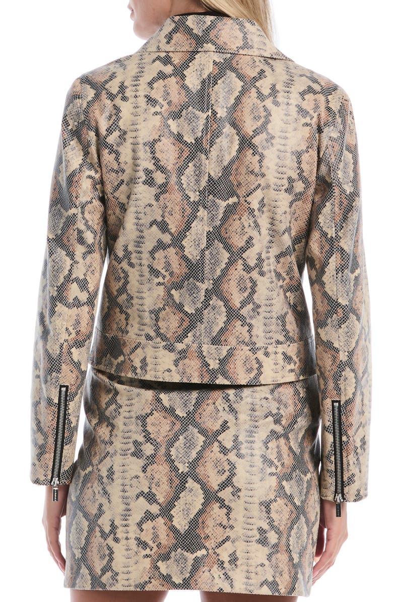 Laundry by Shelli Segal Snakeskin Print Faux Leather Moto Jacket, Alternate, color, Sesame