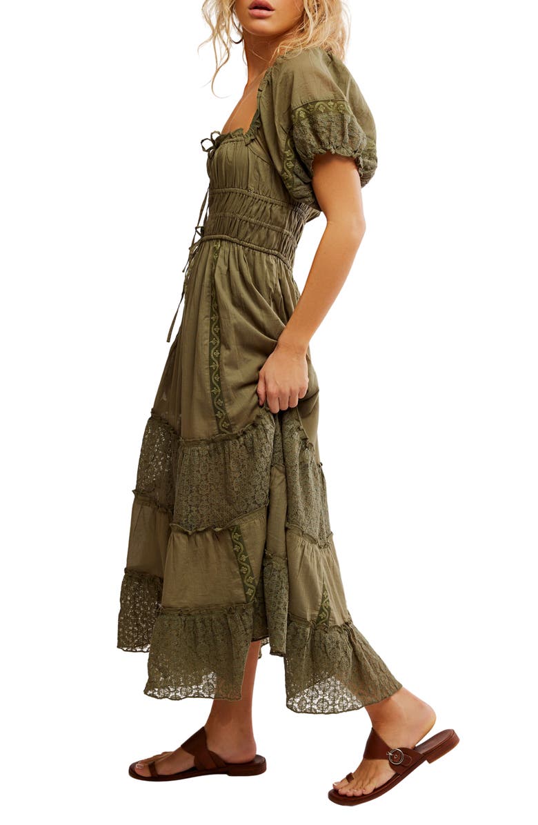 Free People Falling Sun Puff Sleeve Midi Dress, Alternate, color, Crystal Kelp