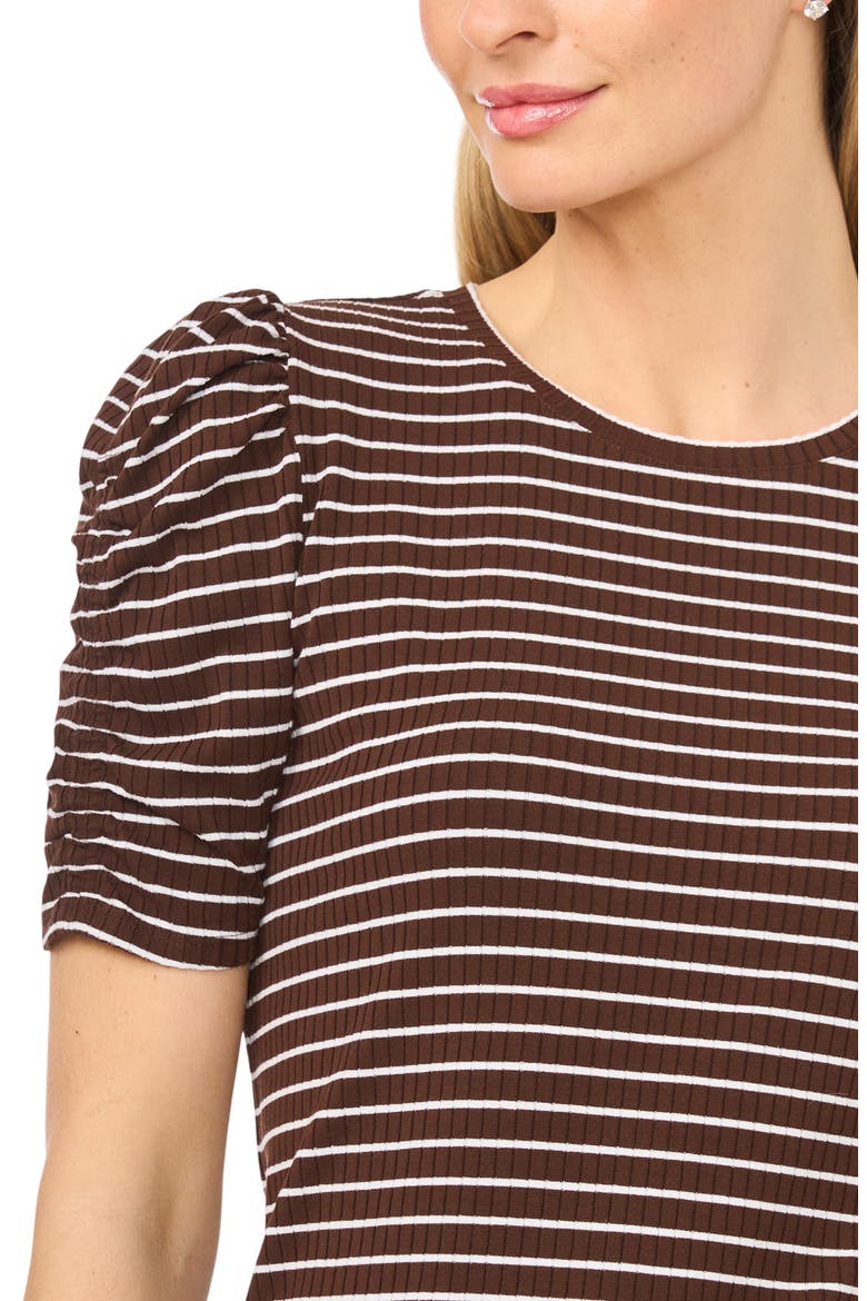 Puff Sleeve Stripe Tee, Alternate, color, CHICORY COFFEE