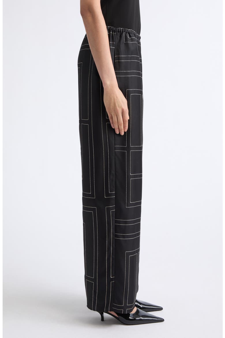 Monogram Organic Silk Pajama Pants, Alternate, color, BLACK