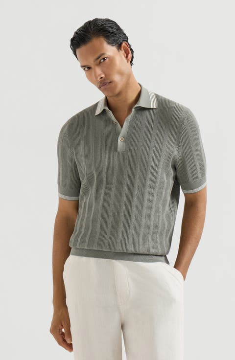 Cotton textured rib knit polo