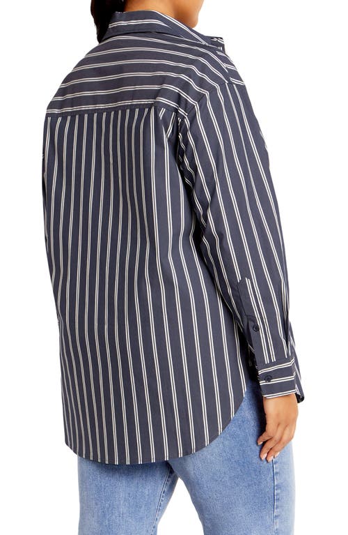City Chic Celine Stripe Shirt In Navy