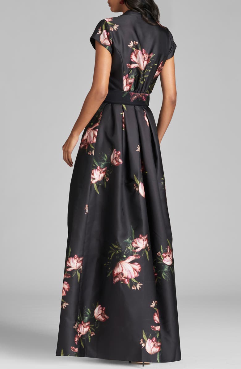 Sachin & Babi Marta Floral Print Belted Satin Gown, Alternate, color, Noir Blossom
