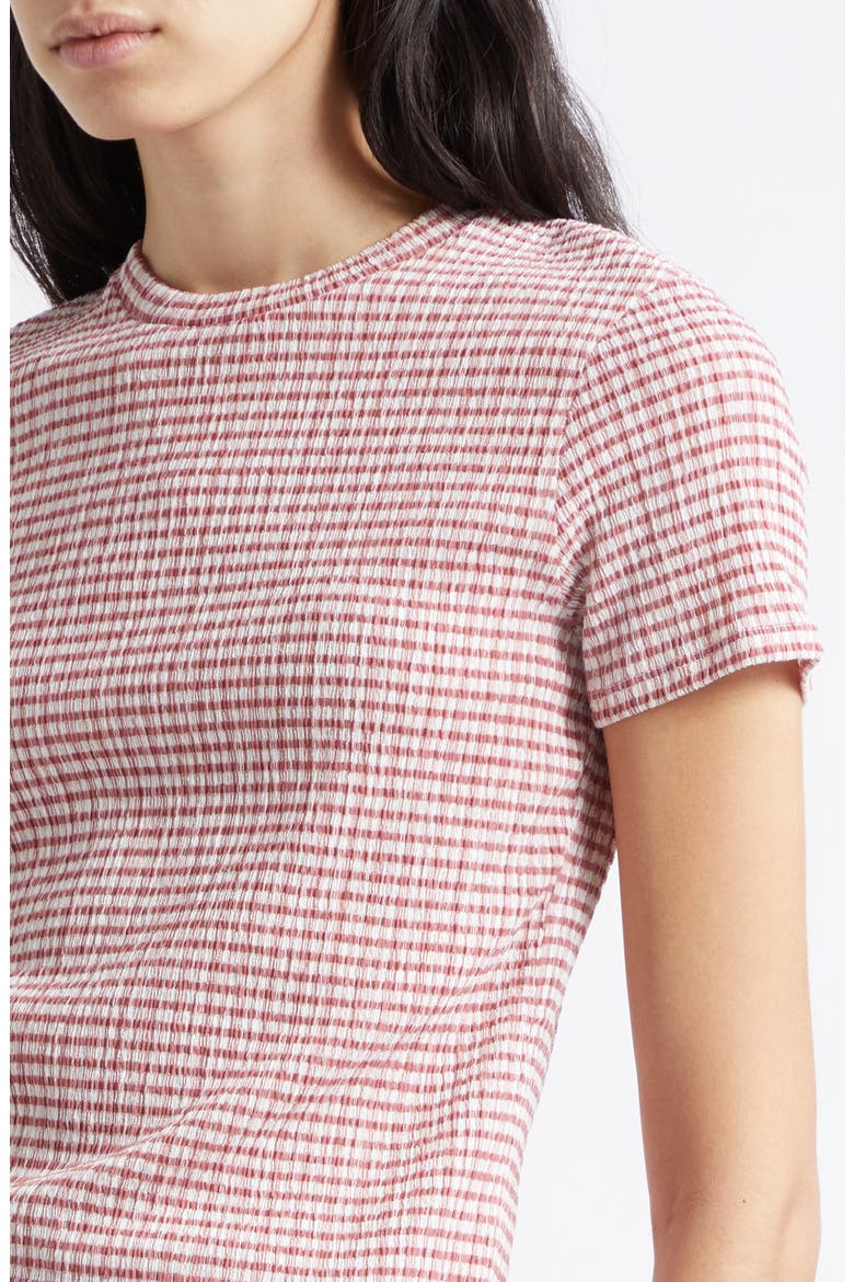 Smocked Gingham T-Shirt, Alternate, color, ROSE JAM COMBO