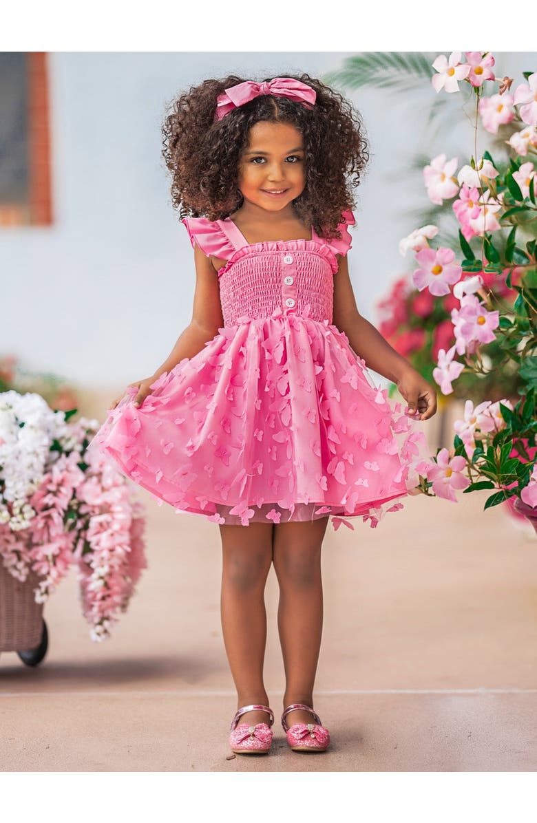 Mia Belle Girls Girls Butterfly Kisses Pink Smocked Dress, Alternate, color, Pink