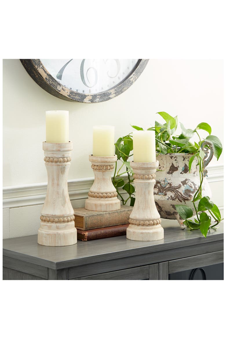 Cream Wood Farmhouse Candle Holder - Set of 3, Alternate, color, CREAM