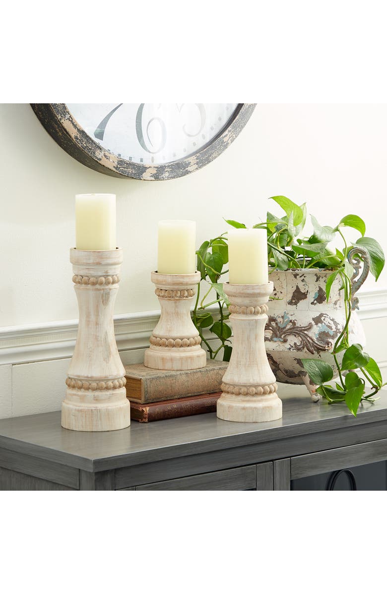 SONOMA SAGE HOME Cream Wood Farmhouse Candle Holder - Set of 3, Alternate, color, Cream